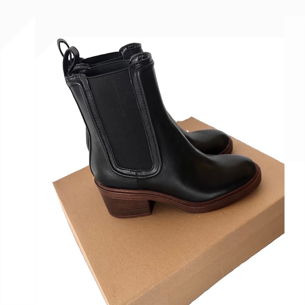 Steve Madden Curtsy Black Chelsea Ankle Boots Women's 6.5 Block Heel